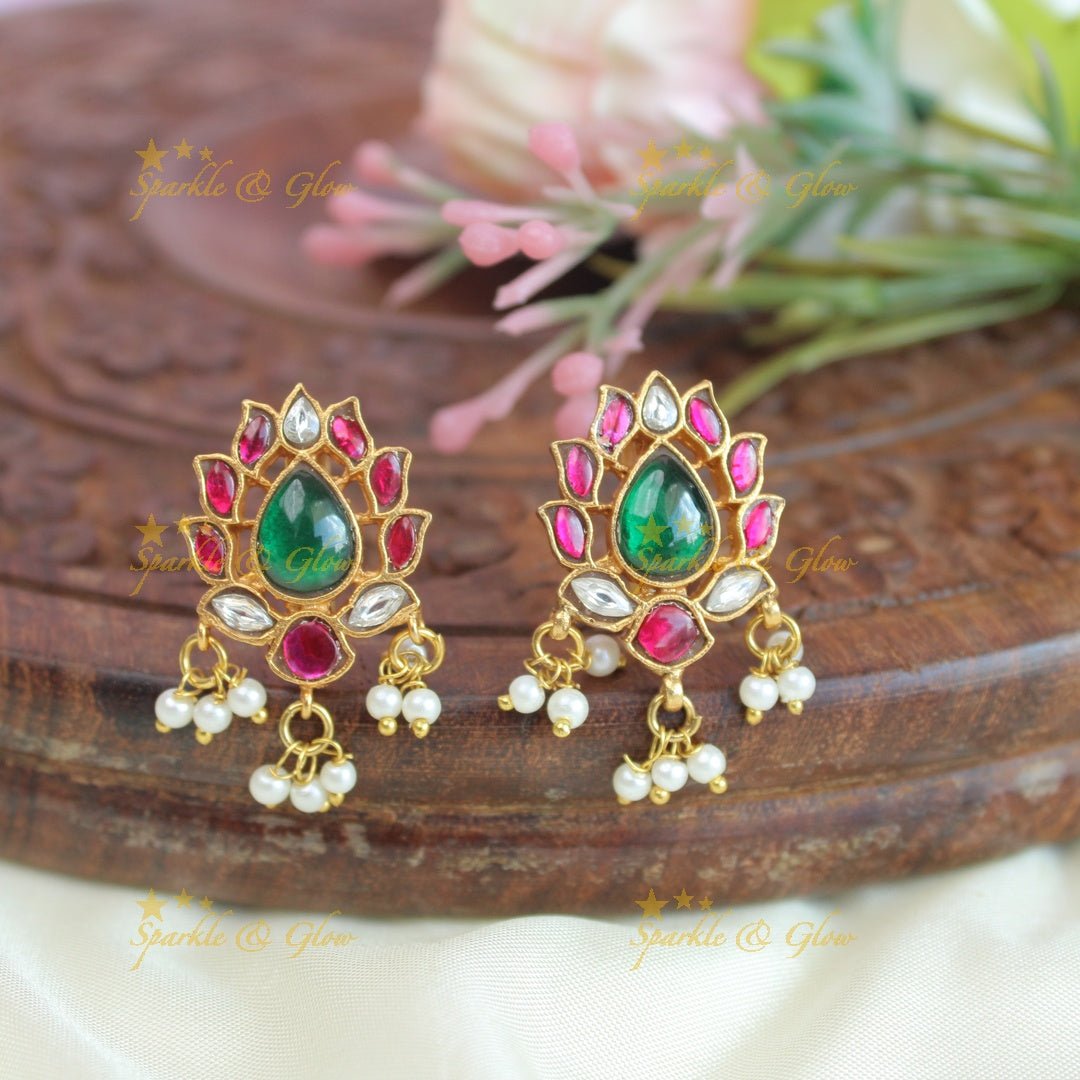 Elegant floral jadau fusion bugadi earrings - Sparkle and Glow -