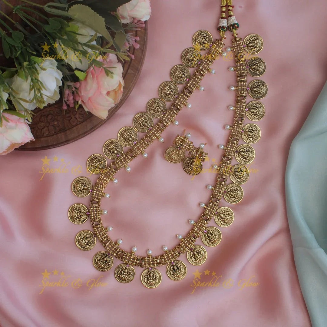 Beautiful gold alike coin lakshmi long necklace - Sparkle and Glow