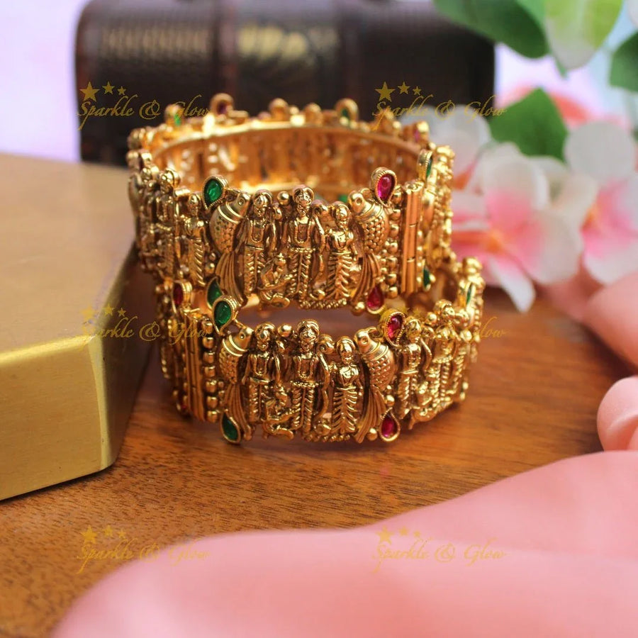 Gorgeous gold alike Ram Parivar design bangles - Sparkle and Glow
