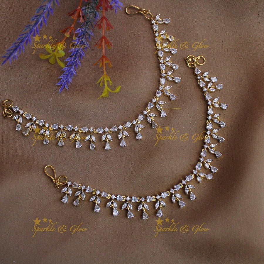 Gracious Leaf design Single line American diamond Earchain - Sparkle and Glow