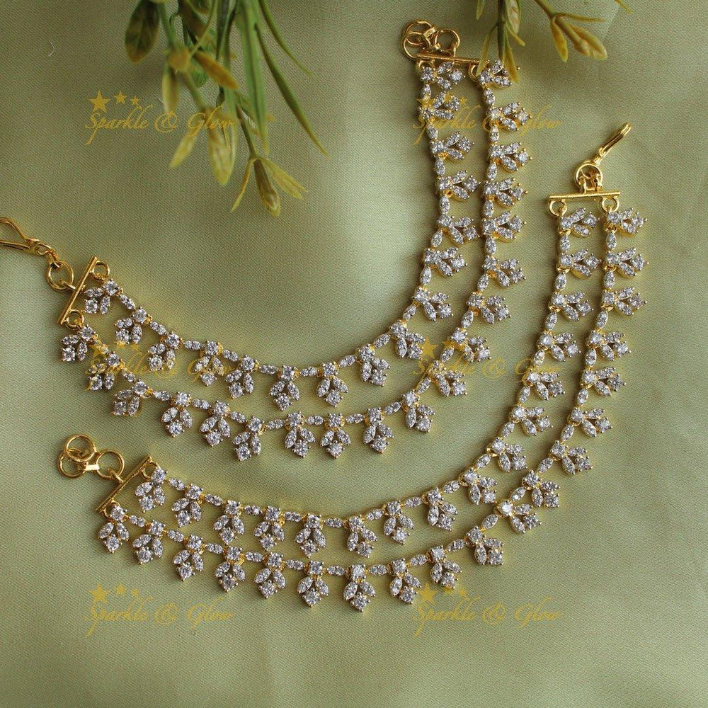 Stunning Leaf design Two layered American diamond Earchain - Sparkle and Glow