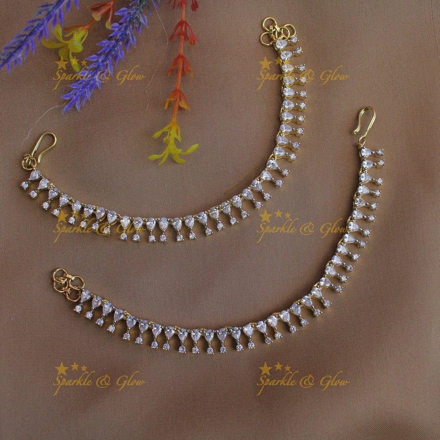 Elegant Oval Dot design Single line American diamond Earchain - Sparkle and Glow