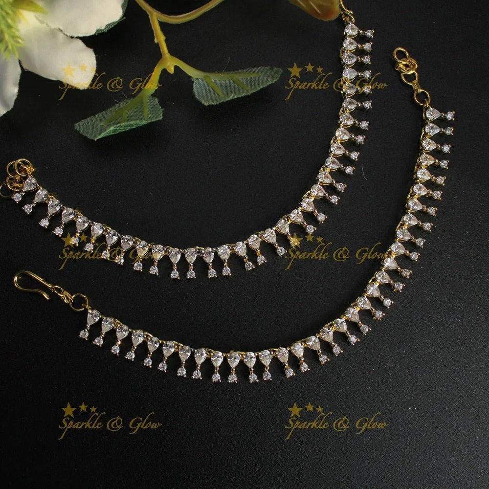 Elegant Oval Dot design Single line American diamond Earchain - Sparkle and Glow