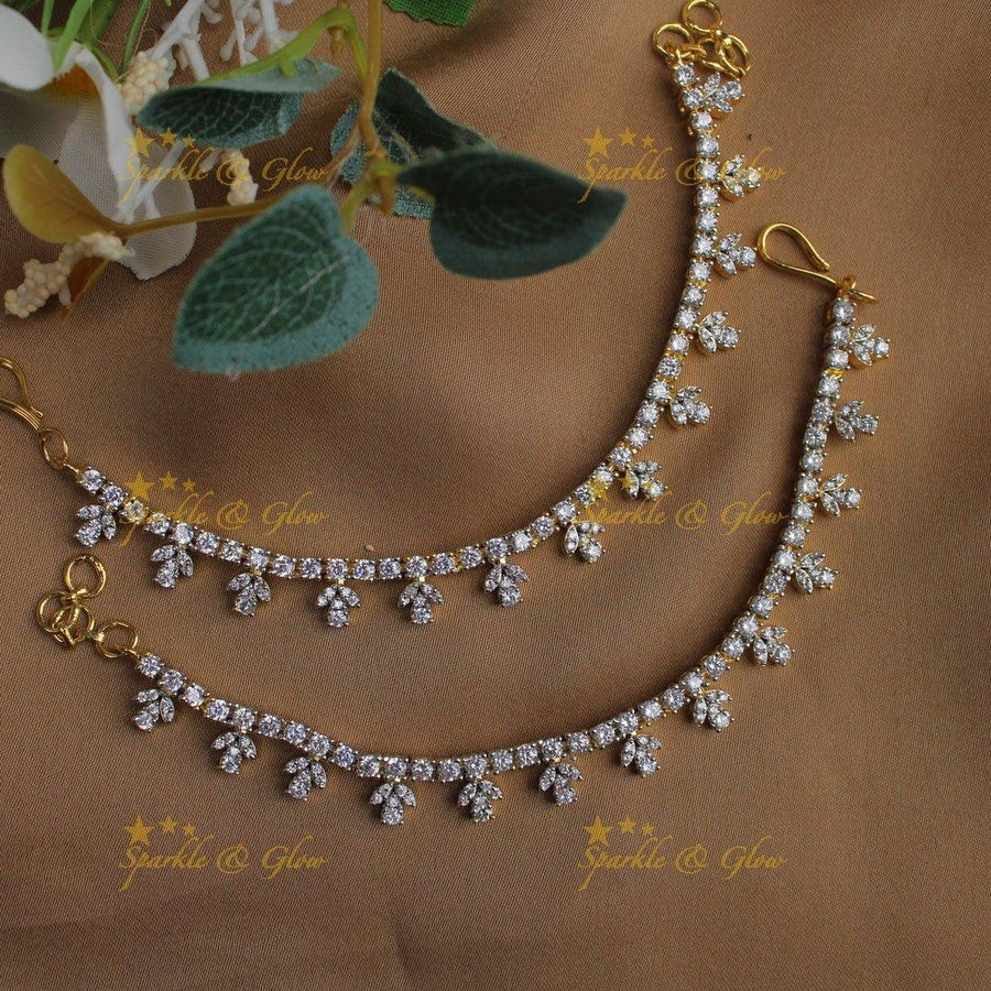 Stunning Dot and Leaf design Single line American diamond Earchain - Sparkle and Glow