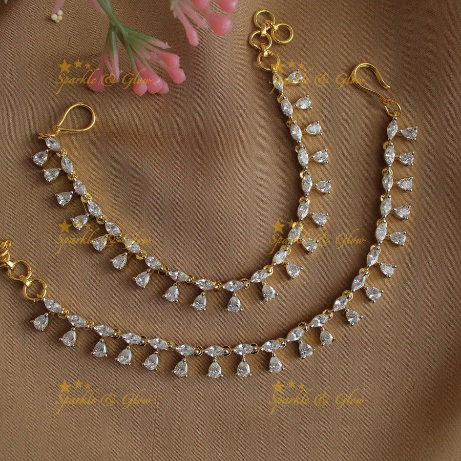 Stunning Waterdrop design Single line American diamond Earchain - Sparkle and Glow