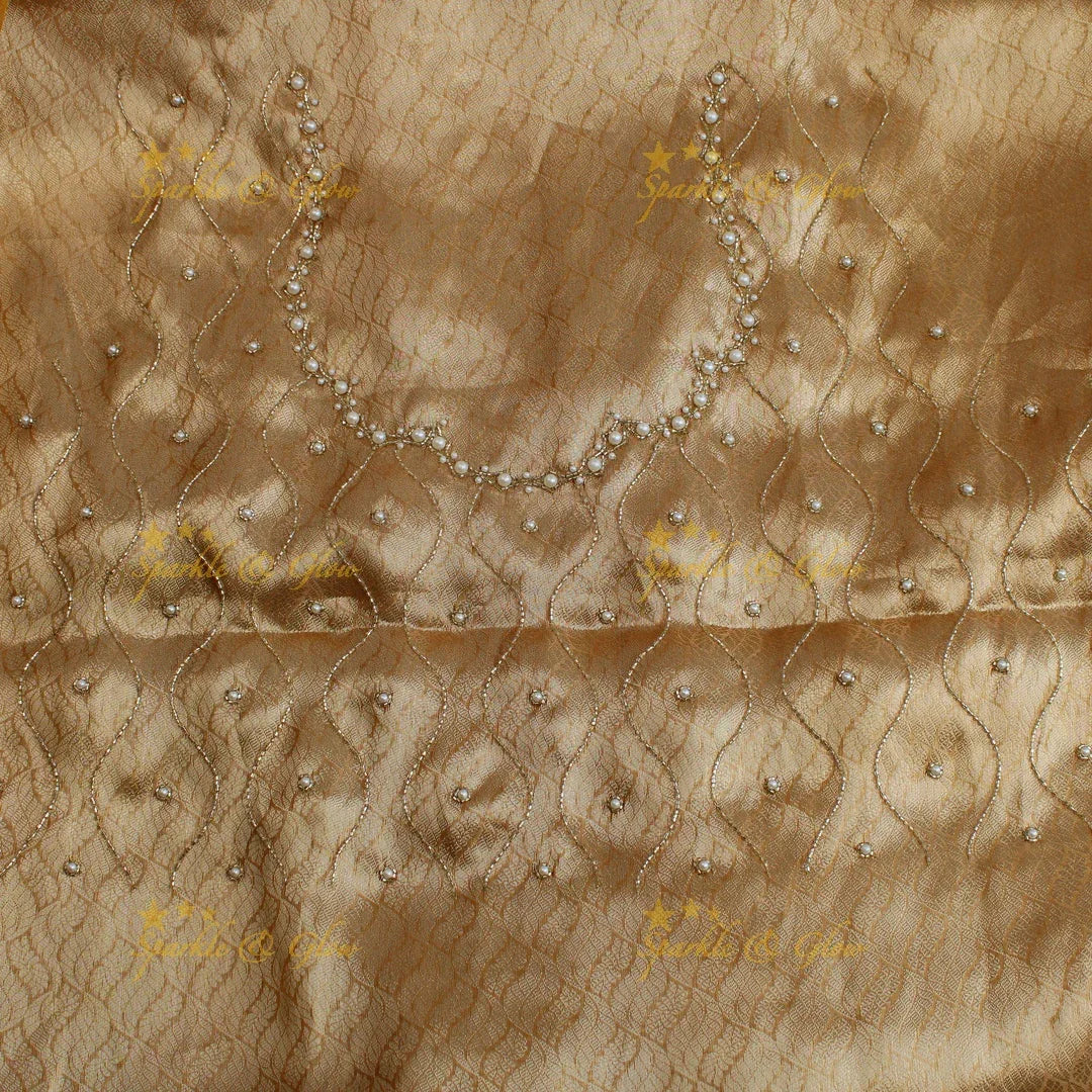 Grand gold colour silk organza saree with beads design with design blouse piece - Sparkle and Glow