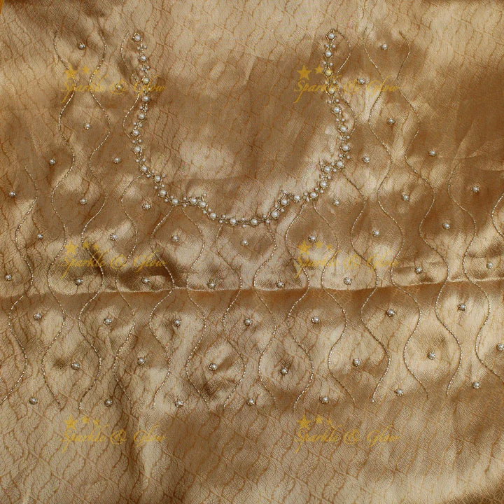 Grand gold colour silk organza saree with beads design with design blouse piece - Sparkle and Glow