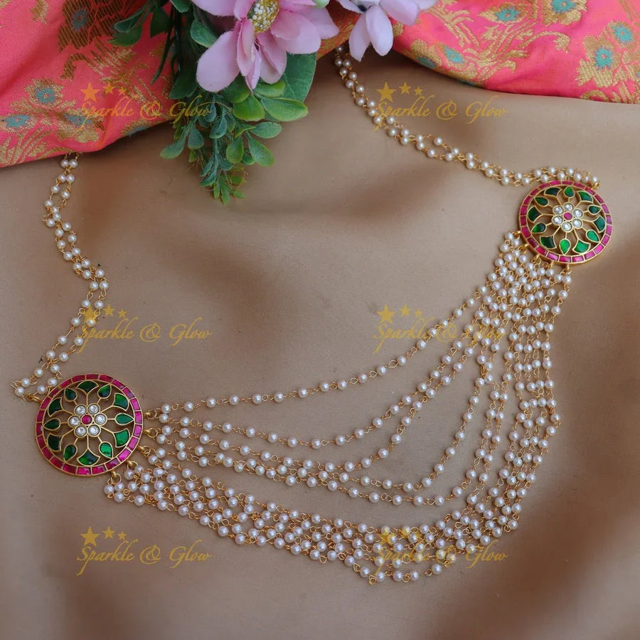 Pretty pearl and floral hip chain - Sparkle and Glow