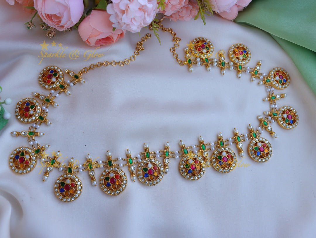 Jadau kundan navarathna kasu and coin hip chain - Sparkle and Glow -
