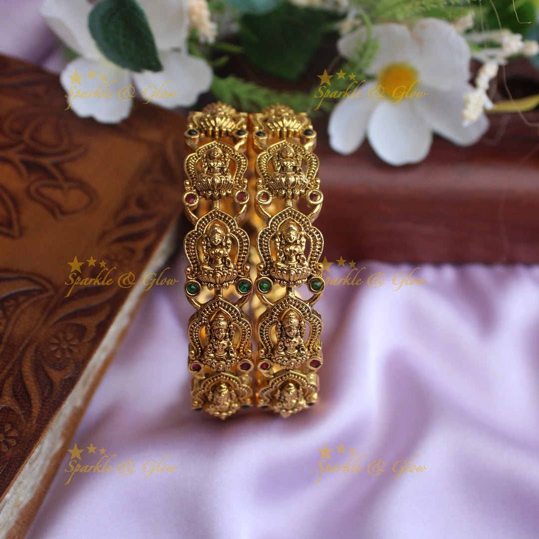 Gracious lakshmi design and green pink stones bangles - 2.4 - Sparkle and Glow - 2.4 -