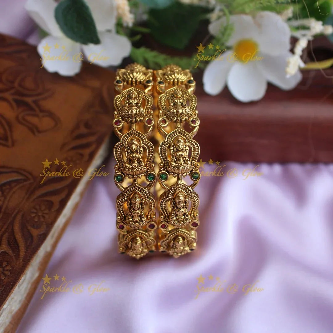 Gracious lakshmi design and green pink stones bangles - Sparkle and Glow