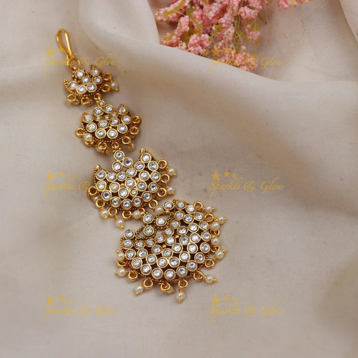 Gold alike half moon design tikka with gold beads - Sparkle and Glow