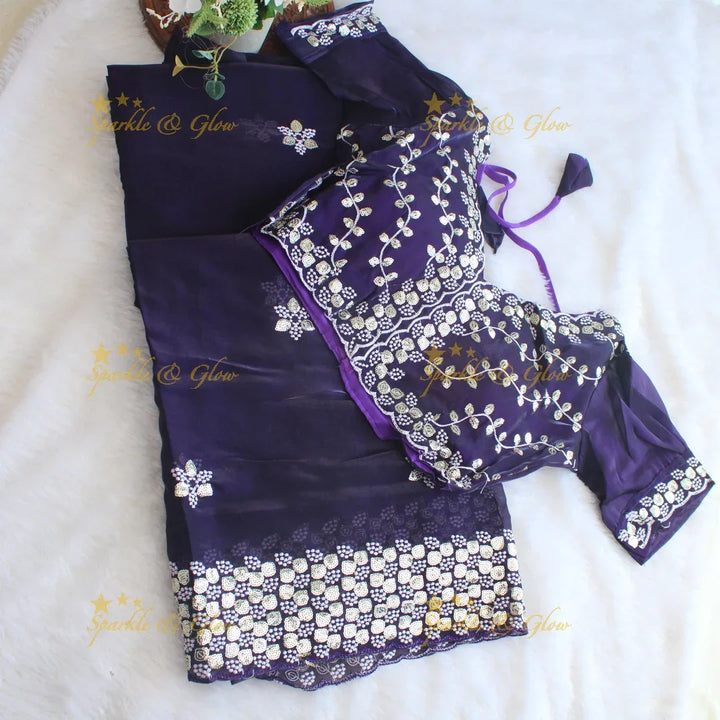 Gorgeous floral and leaf design organza saree with readymade blouse - Sparkle and Glow