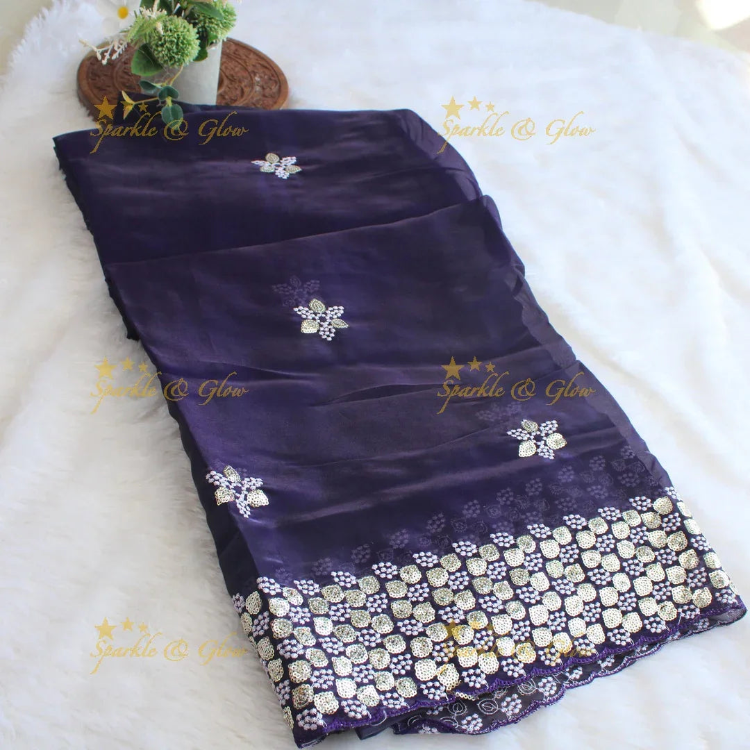 Gorgeous floral and leaf design organza saree with readymade blouse - Sparkle and Glow