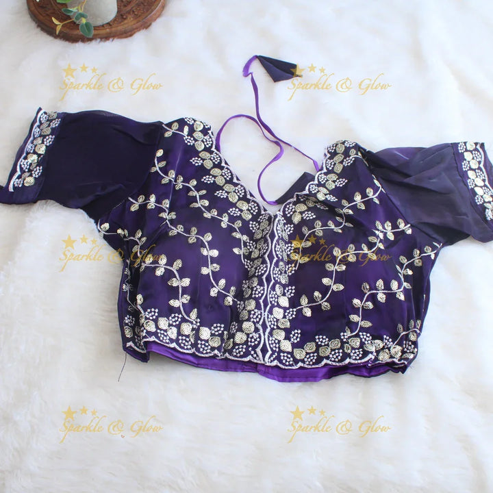 Gorgeous floral and leaf design organza saree with readymade blouse - Sparkle and Glow