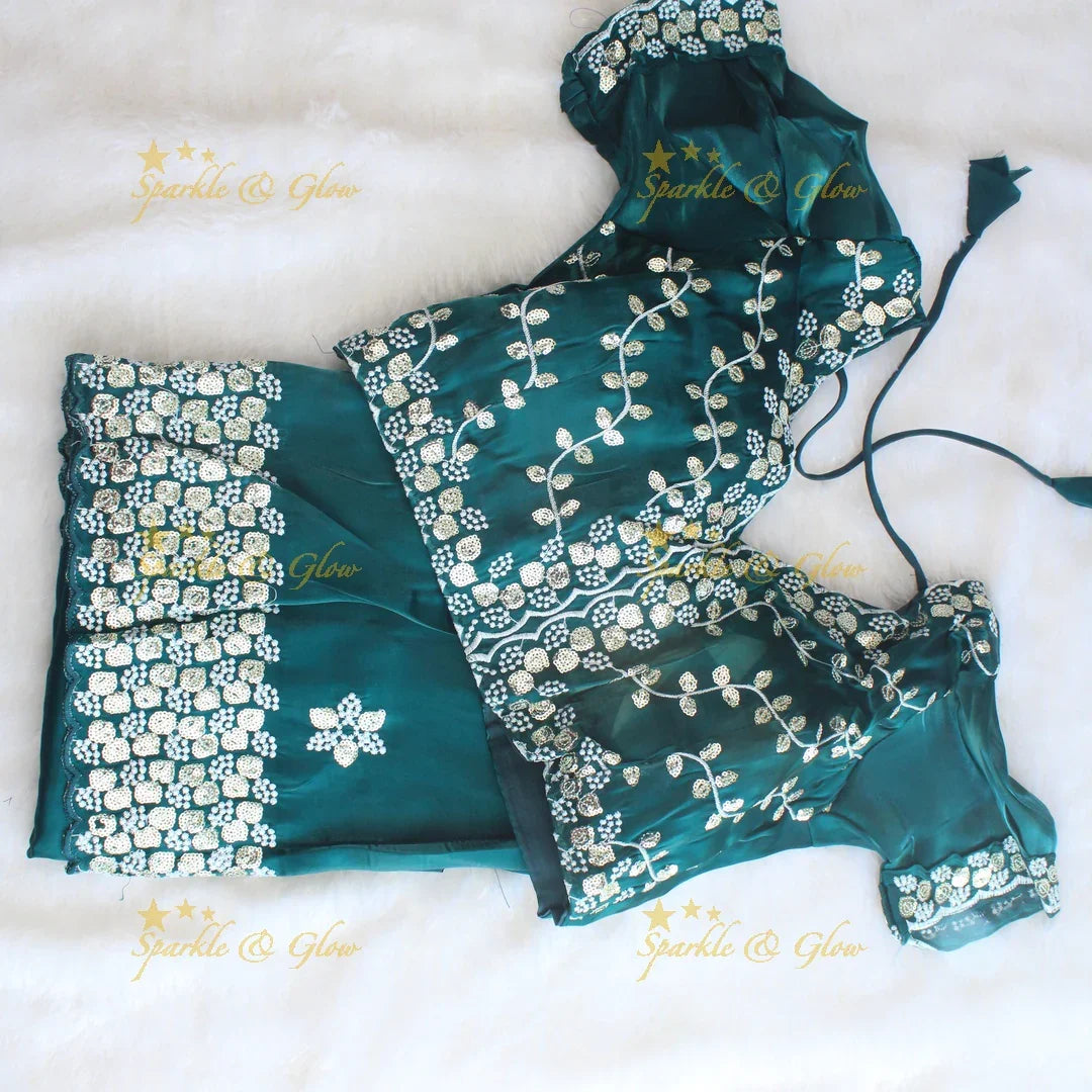 Gorgeous floral and leaf design organza saree with readymade blouse - Sparkle and Glow