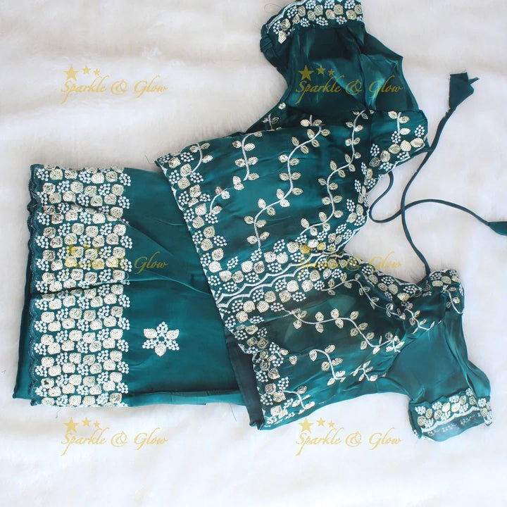 Gorgeous floral and leaf design organza saree with readymade blouse - Sparkle and Glow