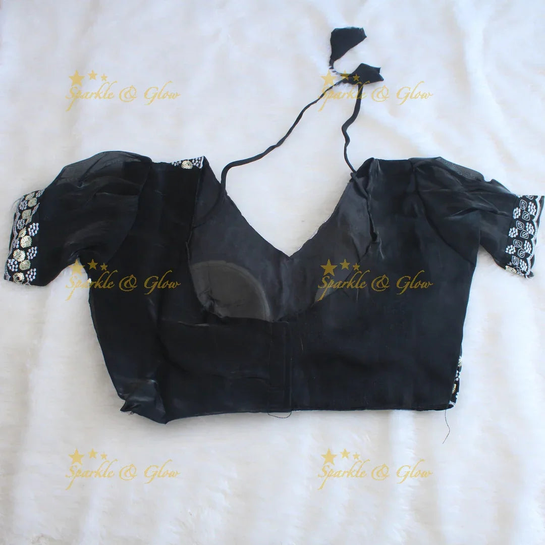 Gorgeous floral and leaf design organza saree with readymade blouse - Sparkle and Glow