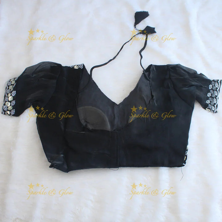 Gorgeous floral and leaf design organza saree with readymade blouse - Sparkle and Glow