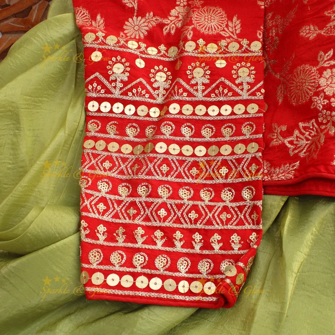 Simple plain pista green tissue organza saree with lace and grand readymade blouse - Sparkle and Glow