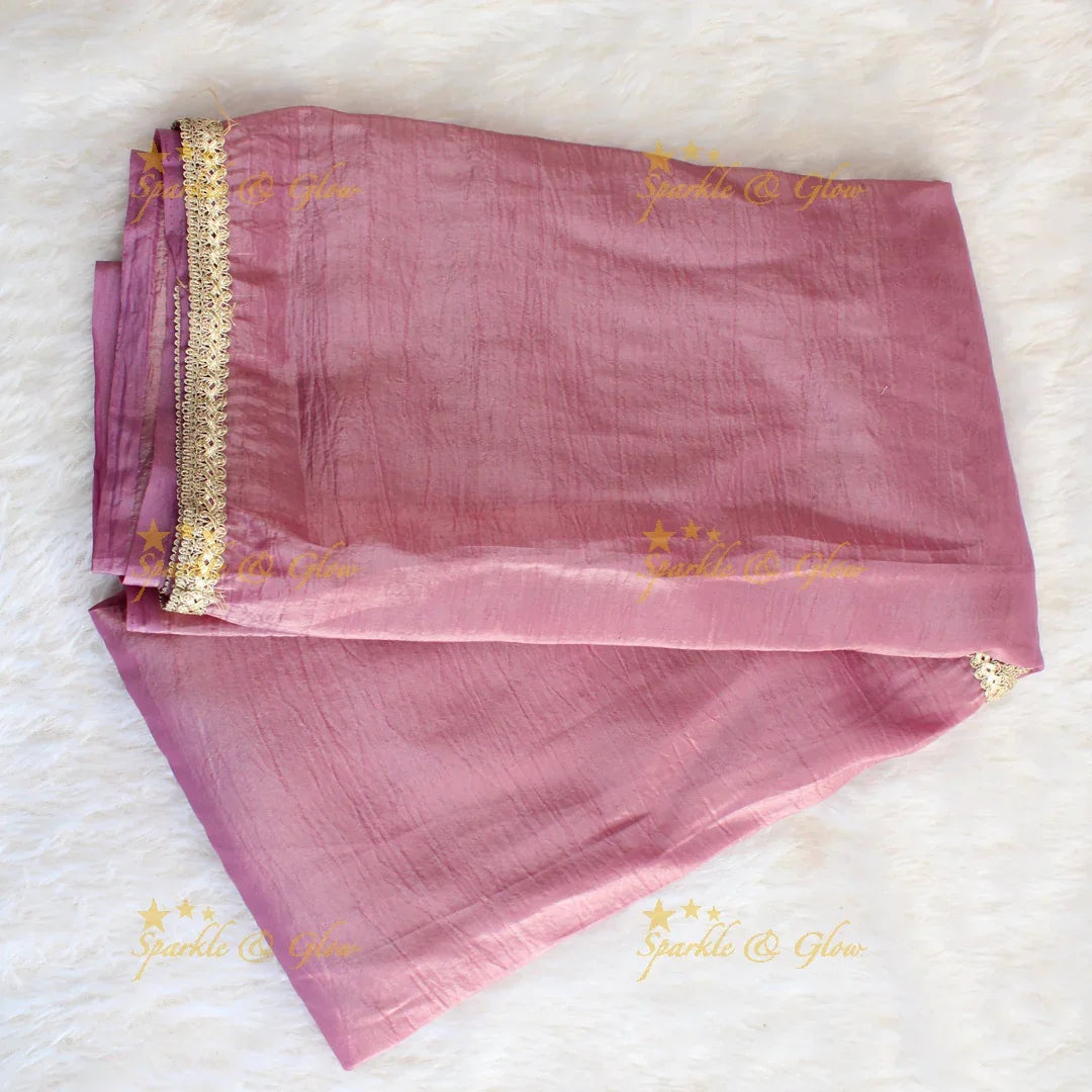 Simple plain tissue organza saree with lace and grand readymade blouse - Sparkle and Glow