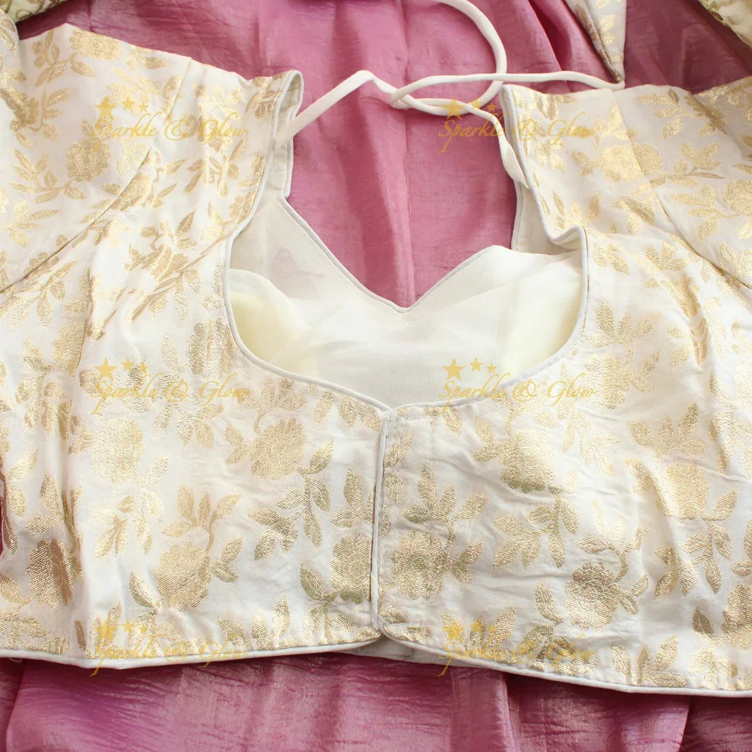 Simple plain tissue organza saree with lace and grand readymade blouse - Sparkle and Glow