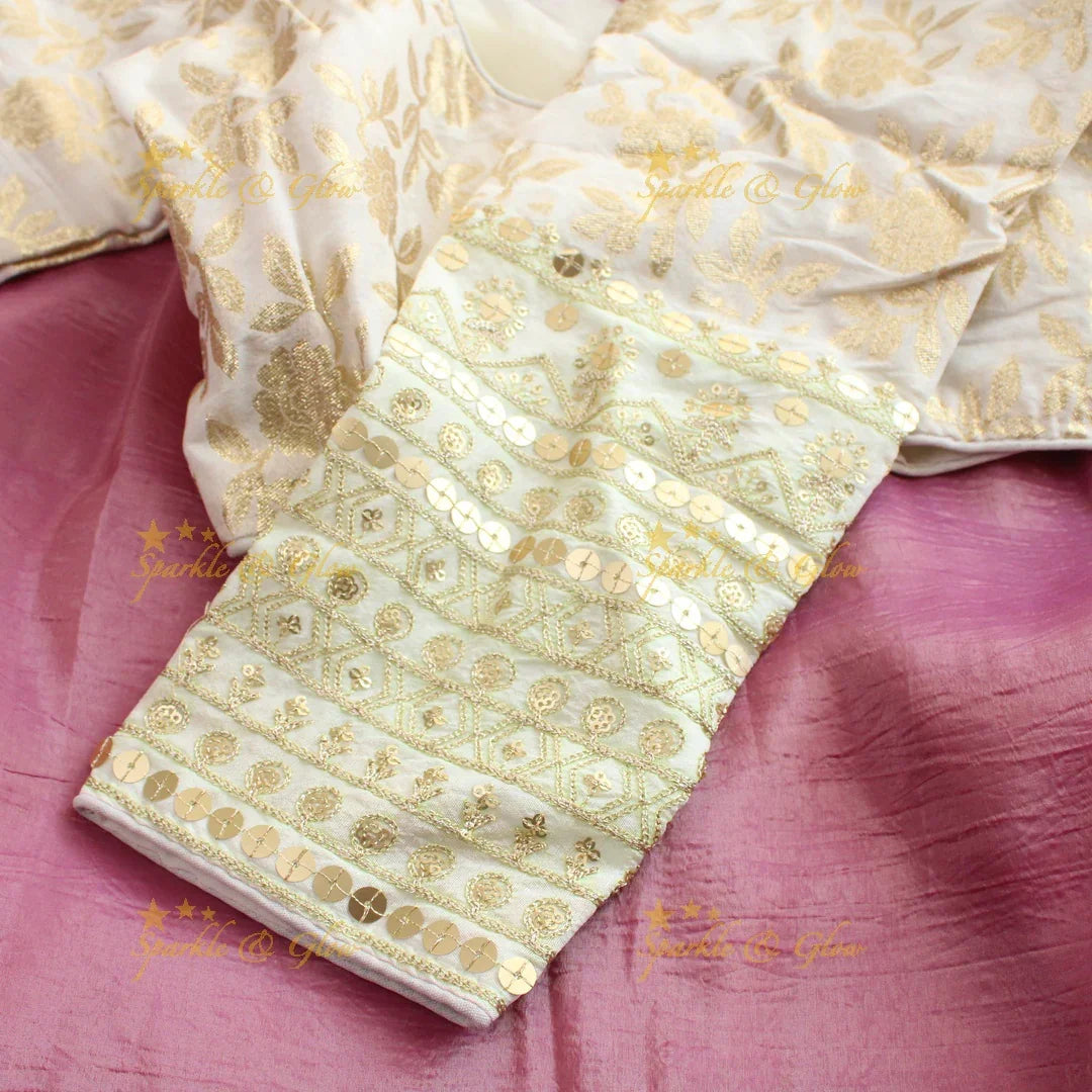 Simple plain tissue organza saree with lace and grand readymade blouse - Sparkle and Glow