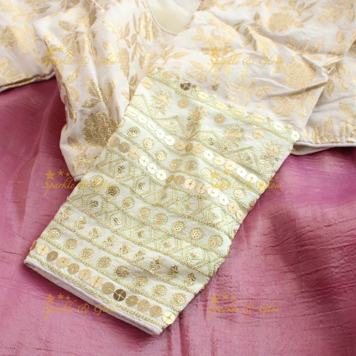 Simple plain tissue organza saree with lace and grand readymade blouse - Sparkle and Glow