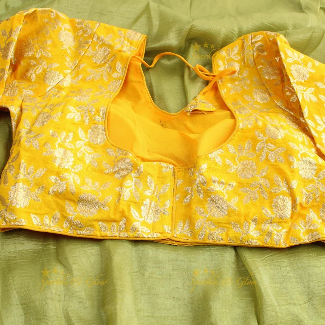 Simple plain tissue organza saree with lace and grand readymade blouse - Sparkle and Glow