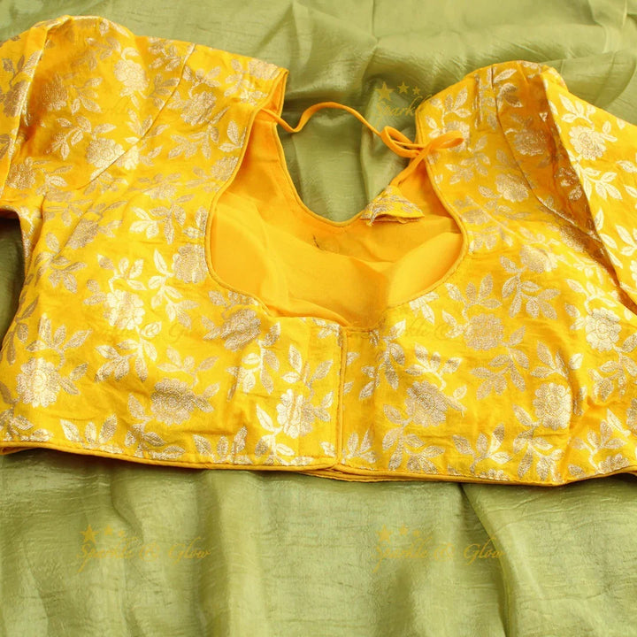 Simple plain tissue organza saree with lace and grand readymade blouse - Sparkle and Glow