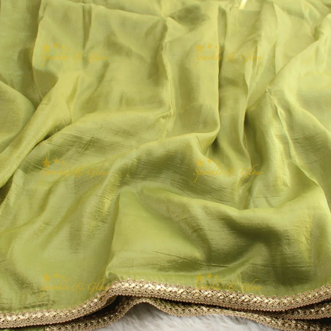 Simple plain tissue organza saree with lace and grand readymade blouse - Sparkle and Glow