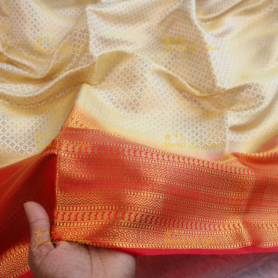 Beautiful parrot green colour with orange pallu kubera pattu soft silk saree with blouse piece - Sparkle and Glow