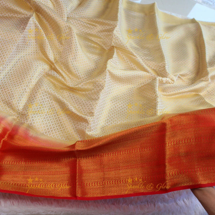 Beautiful parrot green colour with orange pallu kubera pattu soft silk saree with blouse piece - Sparkle and Glow