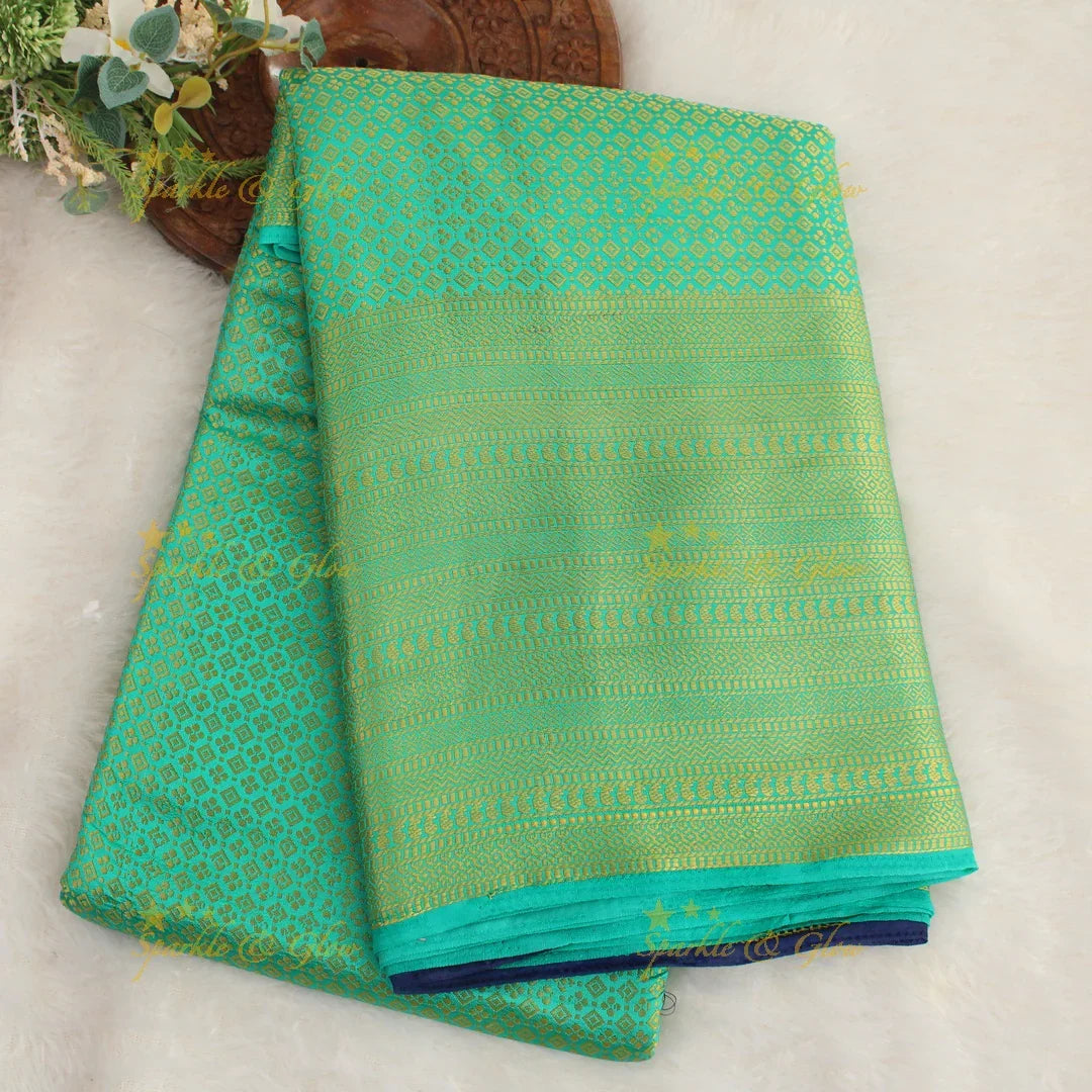 Beautiful parrot green colour with orange pallu kubera pattu soft silk saree with blouse piece - Sparkle and Glow