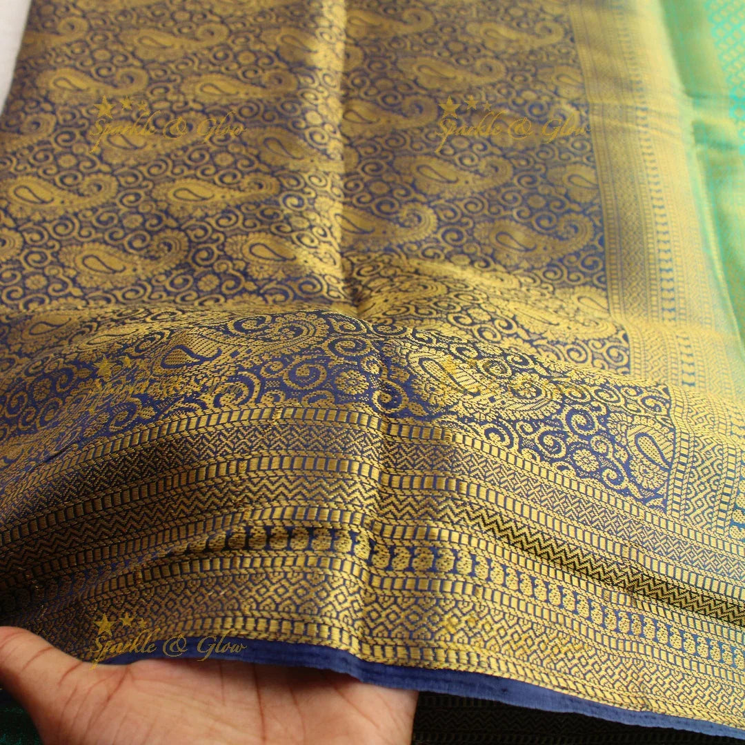 Beautiful parrot green colour with orange pallu kubera pattu soft silk saree with blouse piece - Sparkle and Glow