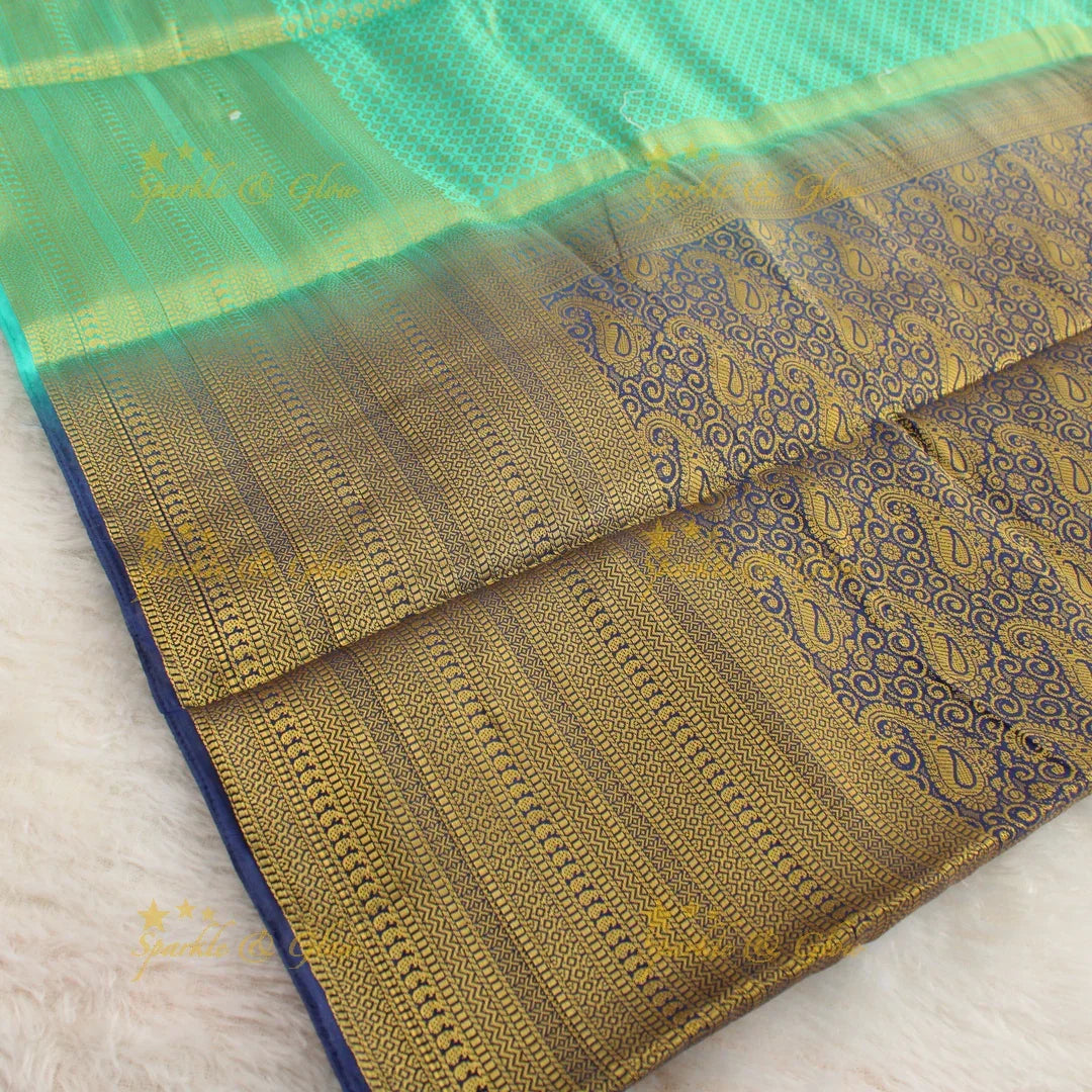 Beautiful parrot green colour with orange pallu kubera pattu soft silk saree with blouse piece - Sparkle and Glow
