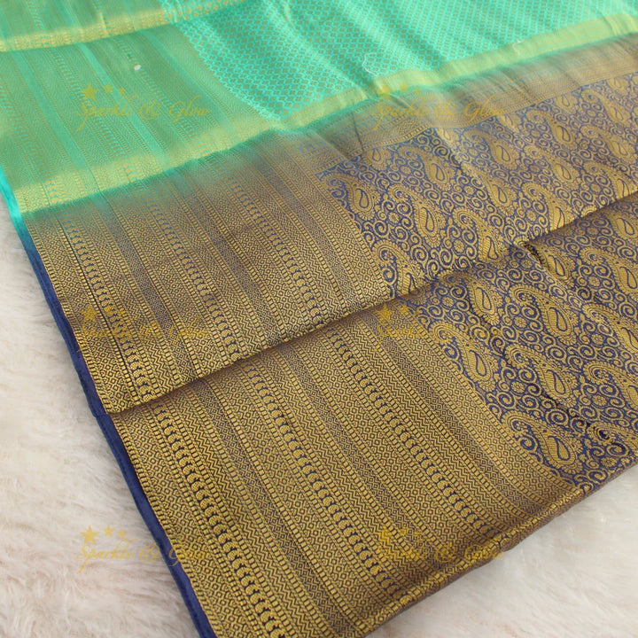 Beautiful parrot green colour with orange pallu kubera pattu soft silk saree with blouse piece - Sparkle and Glow