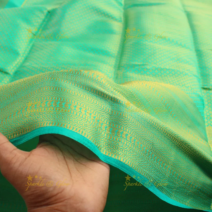 Beautiful parrot green colour with orange pallu kubera pattu soft silk saree with blouse piece - Sparkle and Glow