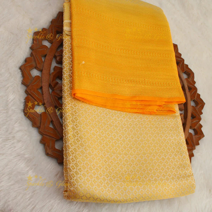 Beautiful parrot green colour with orange pallu kubera pattu soft silk saree with blouse piece - Sparkle and Glow