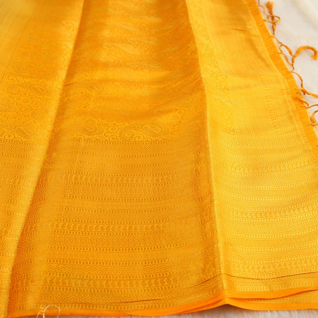 Beautiful parrot green colour with orange pallu kubera pattu soft silk saree with blouse piece - Sparkle and Glow