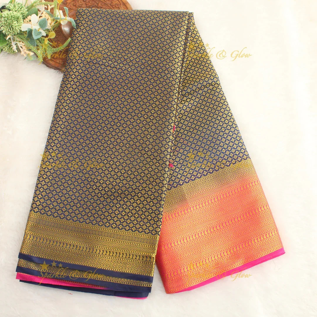 Beautiful parrot green colour with orange pallu kubera pattu soft silk saree with blouse piece - Sparkle and Glow