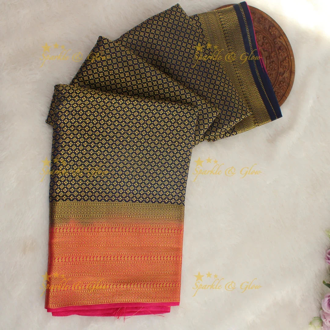 Beautiful parrot green colour with orange pallu kubera pattu soft silk saree with blouse piece - Sparkle and Glow