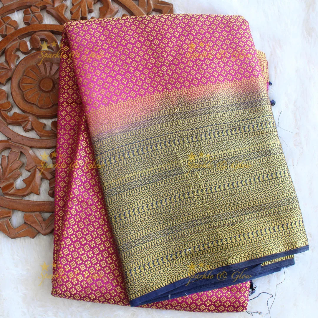 Beautiful parrot green colour with orange pallu kubera pattu soft silk saree with blouse piece - Sparkle and Glow