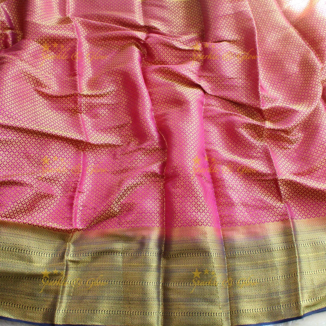 Beautiful parrot green colour with orange pallu kubera pattu soft silk saree with blouse piece - Sparkle and Glow