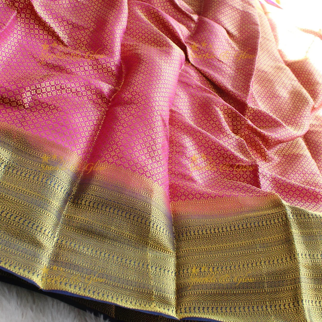 Beautiful parrot green colour with orange pallu kubera pattu soft silk saree with blouse piece - Sparkle and Glow