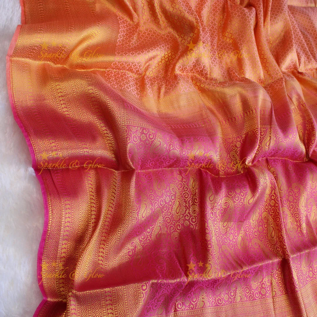 Beautiful parrot green colour with orange pallu kubera pattu soft silk saree with blouse piece - Sparkle and Glow