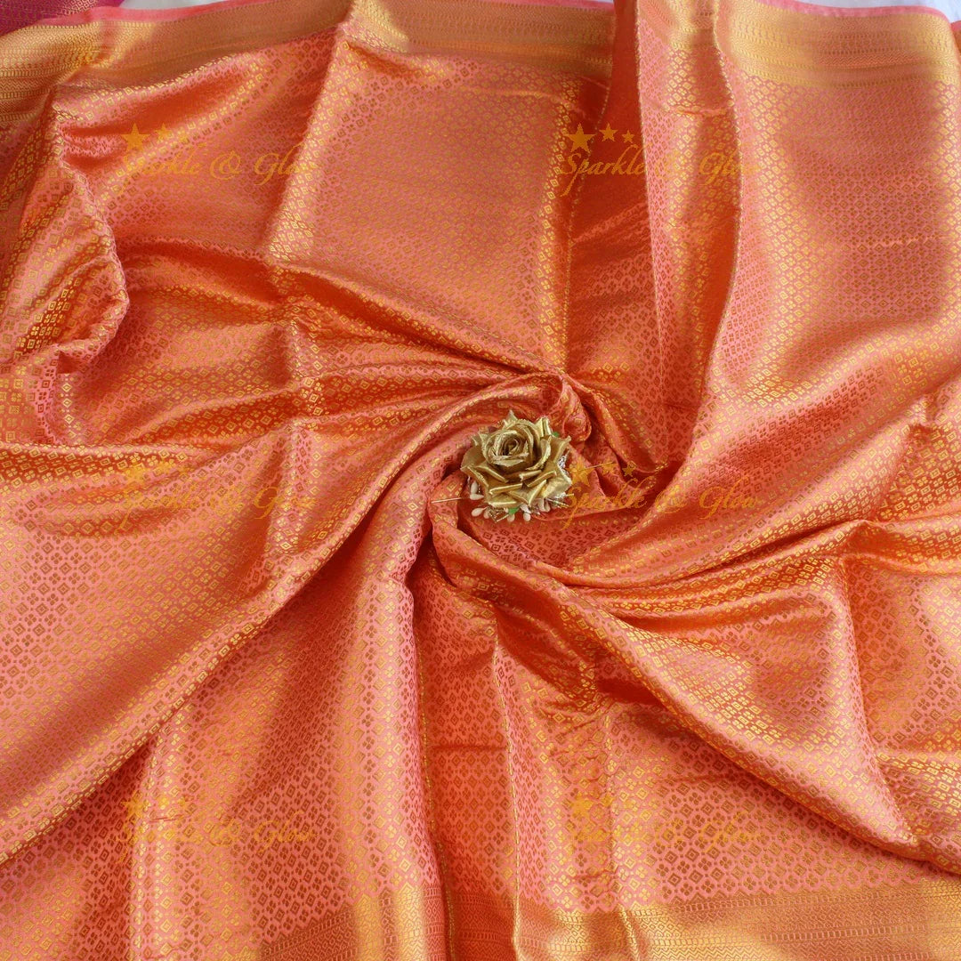 Beautiful parrot green colour with orange pallu kubera pattu soft silk saree with blouse piece - Sparkle and Glow