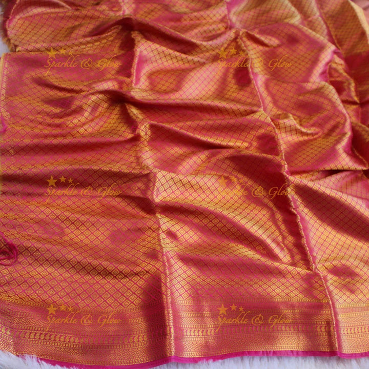 Beautiful parrot green colour with orange pallu kubera pattu soft silk saree with blouse piece - Sparkle and Glow