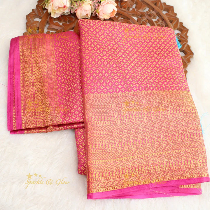 Beautiful parrot green colour with orange pallu kubera pattu soft silk saree with blouse piece - Sparkle and Glow