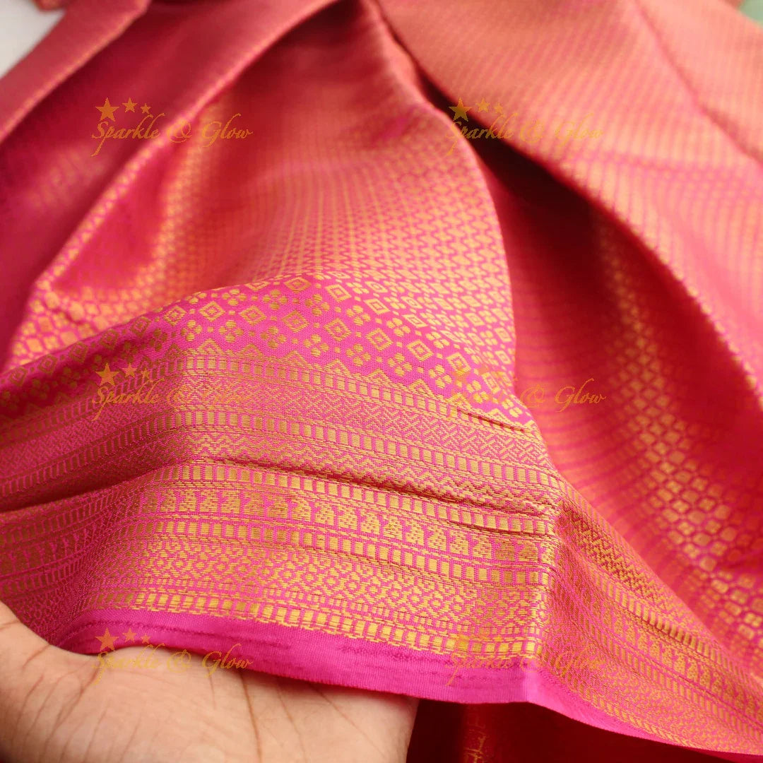 Beautiful parrot green colour with orange pallu kubera pattu soft silk saree with blouse piece - Sparkle and Glow